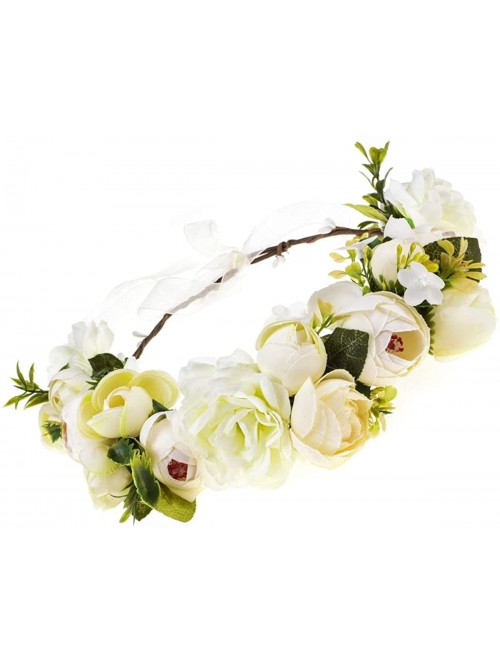 Headbands Women Flower Headband Wreath Crown Floral Wedding Garland Wedding Festivals Photo Props - Ivory - C318LR47UCT $13.48