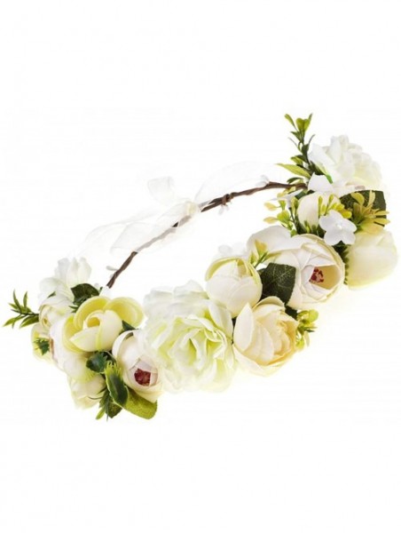 Headbands Women Flower Headband Wreath Crown Floral Wedding Garland Wedding Festivals Photo Props - Ivory - C318LR47UCT $13.48