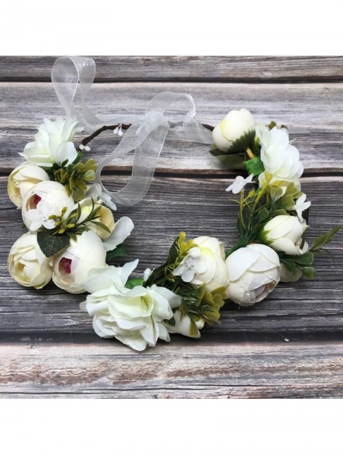 Headbands Women Flower Headband Wreath Crown Floral Wedding Garland Wedding Festivals Photo Props - Ivory - C318LR47UCT $13.48