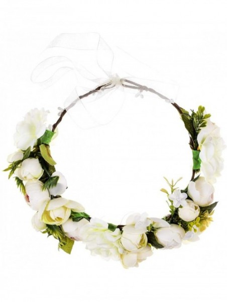 Headbands Women Flower Headband Wreath Crown Floral Wedding Garland Wedding Festivals Photo Props - Ivory - C318LR47UCT $13.48