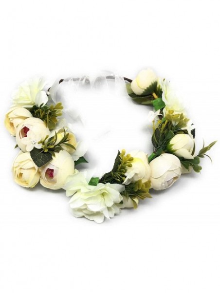 Headbands Women Flower Headband Wreath Crown Floral Wedding Garland Wedding Festivals Photo Props - Ivory - C318LR47UCT $13.48