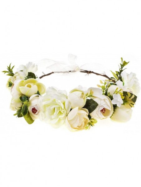 Headbands Women Flower Headband Wreath Crown Floral Wedding Garland Wedding Festivals Photo Props - Ivory - C318LR47UCT $13.48