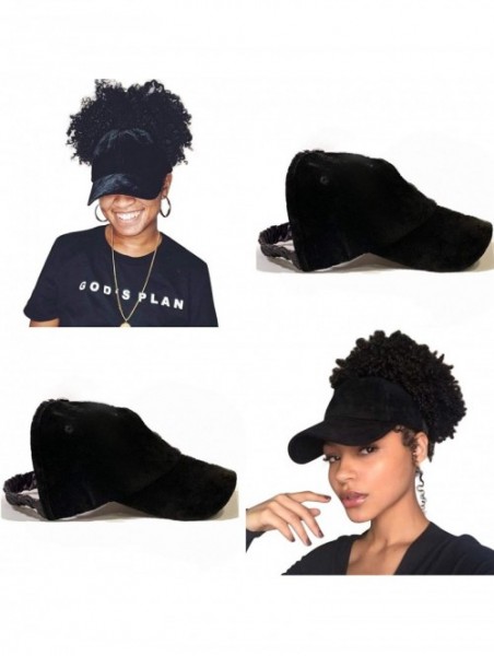 Baseball Caps Natural Hair Backless Cap - Satin Lined Baseball Hat for Women - Black Velour - CD1966NWTLG $31.80