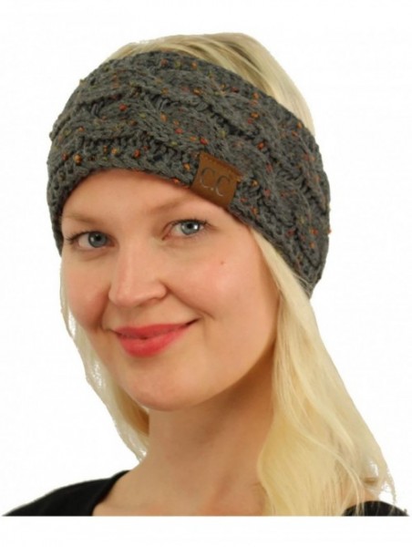 Cold Weather Headbands Winter CC Confetti Warm Fuzzy Fleece Lined Thick Knit Headband Headwrap Hat Cap - Dk. Melange Gray - C...