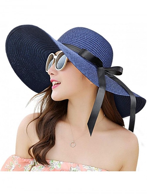 Sun Hats Womens Bowknot Straw Hat Foldable Beach Sun Hat Roll up UPF 50+ - "Ad Navy 5.9"" Brim" - C318UHKZQ7Z $16.79