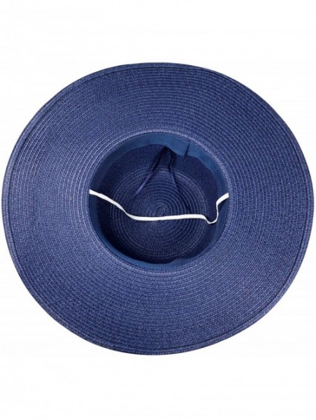 Sun Hats Womens Bowknot Straw Hat Foldable Beach Sun Hat Roll up UPF 50+ - "Ad Navy 5.9"" Brim" - C318UHKZQ7Z $16.79