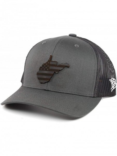 Baseball Caps 'West Virginia Patriot' Leather Patch Hat Curved Trucker - Charcoal/Black - CP18IGOO6Y0 $34.23
