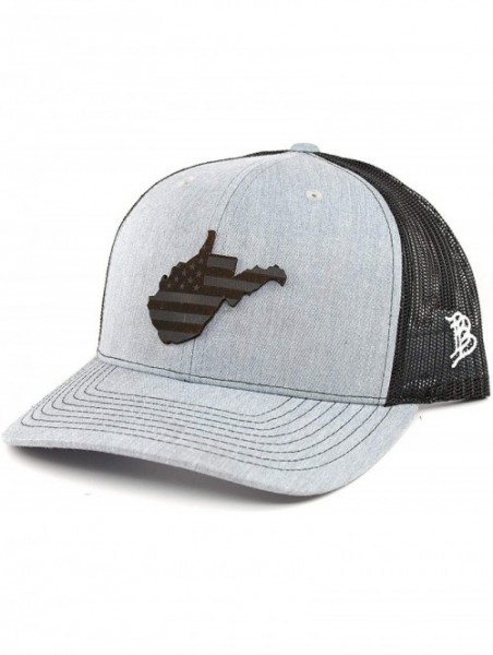 Baseball Caps 'West Virginia Patriot' Leather Patch Hat Curved Trucker - Charcoal/Black - CP18IGOO6Y0 $34.23