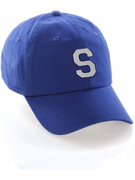 Baseball Caps Customized Letter Intial Baseball Hat A to Z Team Colors- Blue Cap Navy White - Letter S - C318NKDCGEE $16.35