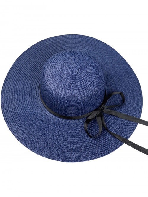 Sun Hats Womens Bowknot Straw Hat Foldable Beach Sun Hat Roll up UPF 50+ - "Ad Navy 5.9"" Brim" - C318UHKZQ7Z $16.79