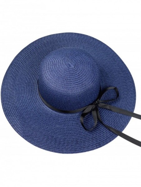 Sun Hats Womens Bowknot Straw Hat Foldable Beach Sun Hat Roll up UPF 50+ - "Ad Navy 5.9"" Brim" - C318UHKZQ7Z $16.79