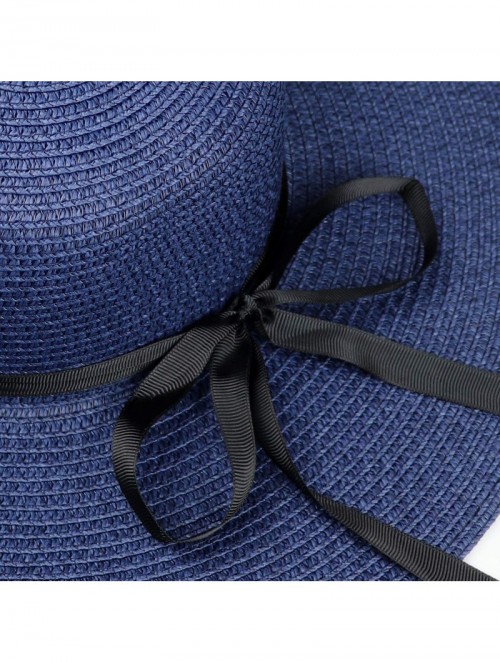 Sun Hats Womens Bowknot Straw Hat Foldable Beach Sun Hat Roll up UPF 50+ - "Ad Navy 5.9"" Brim" - C318UHKZQ7Z $16.79