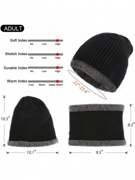 Skullies & Beanies Winter Beanie Hat Scarf Set Fleece Lining Knit Beanie for Men Women Kids - B - Black - C918ASCK6O4 $11.68