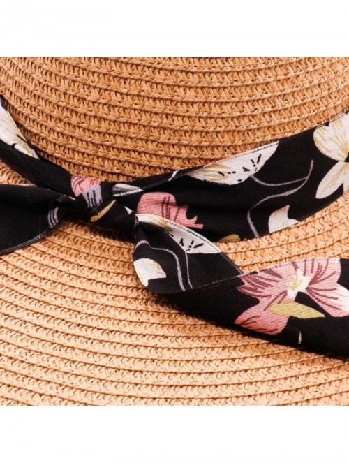 Sun Hats Women's Beach Floppy Straw Sun Hat Foldable Girls Wide Brim Hat Shell Tassel Bowknot UPF UV Cap - Bowknot Khaki - C5...