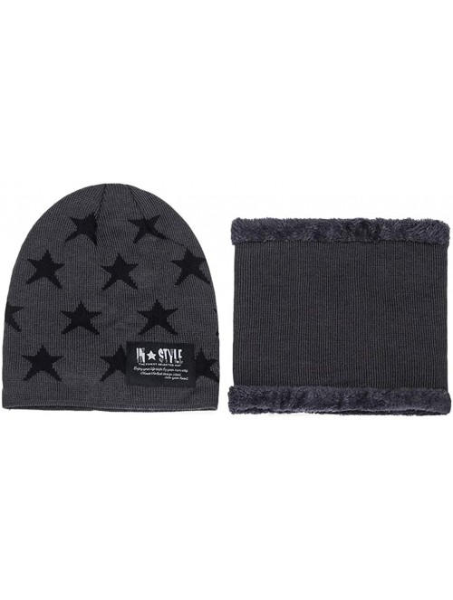 Skullies & Beanies Men's Warm Beanie Winter Thicken Hat and Scarf Two-Piece Knitted Windproof Cap Set - D-dark Gray - CN193CD...