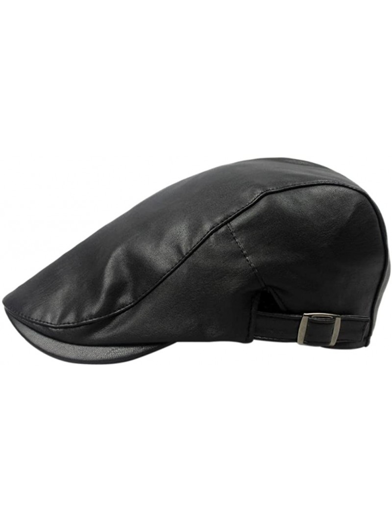 Newsboy Caps Men's Leather Ivy Gatsby Newsboy Driving Hat Cabbie Flat Hunting Cap - Black - CT18MDGZDNZ $12.89