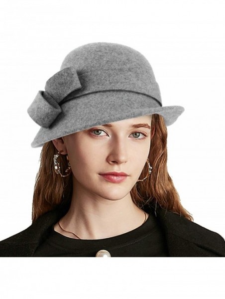 Bucket Hats Woman Bucket Hats Wool 1920S Vintage Cloche Winter Hat Bow Accent - Grey - CT1948NYS9Y $16.32