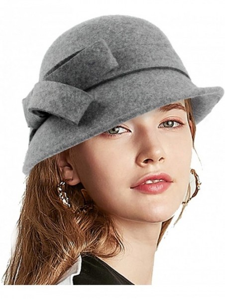 Bucket Hats Woman Bucket Hats Wool 1920S Vintage Cloche Winter Hat Bow Accent - Grey - CT1948NYS9Y $16.32