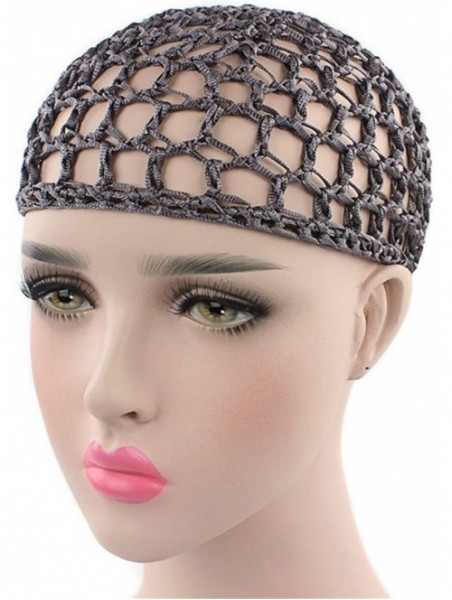 Skullies & Beanies Women Soft Rayon Snood Hat Hair Net Crocheted Hair Net Cap Mix Colors Dropshipping - Kufi Gray-2pcs - C119...