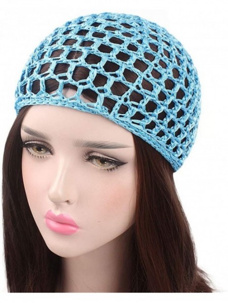 Skullies & Beanies Women Soft Rayon Snood Hat Hair Net Crocheted Hair Net Cap Mix Colors Dropshipping - Kufi Gray-2pcs - C119...