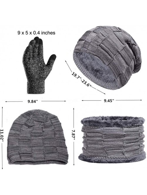 Skullies & Beanies 3Pcs Winter Beanie Hat- Warmer Scarf-Touchscreen Gloves Set for Men Women - Grey - CC18HA0X957 $18.06