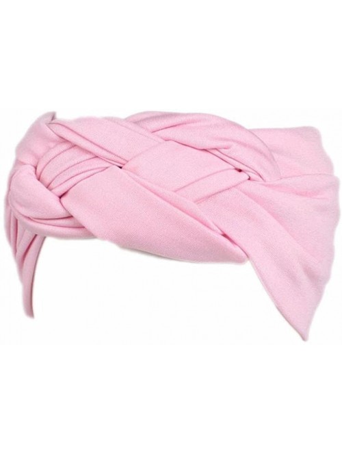 Headbands Elastic Headband- Boho Turban Warp Wide Hair Bands - Pink - CF18E7M64DQ $9.81