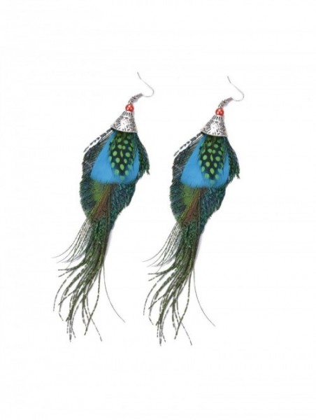 Headbands Fascinator Peacock Feather Wedding Hair Clip With Vitage Earring for Women - Green and blue - CP17Z79S57O $50.15
