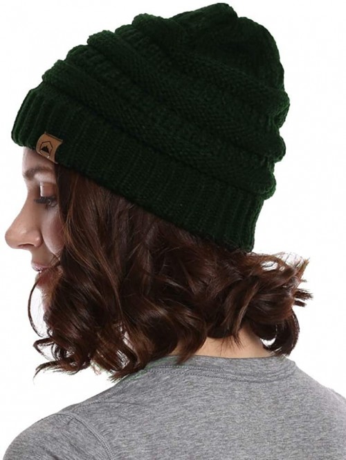 Skullies & Beanies Womens Cable Knit Beanie - Warm & Soft Stretch Winter Hats for Cold Weather - Dark Forest Green - C218U8H4...