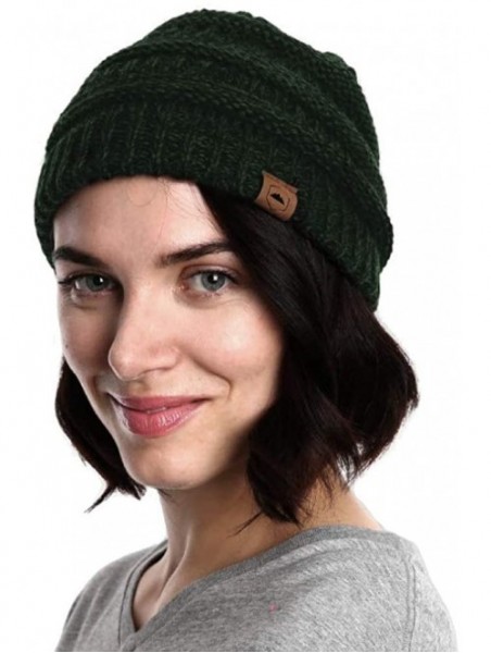 Skullies & Beanies Womens Cable Knit Beanie - Warm & Soft Stretch Winter Hats for Cold Weather - Dark Forest Green - C218U8H4...