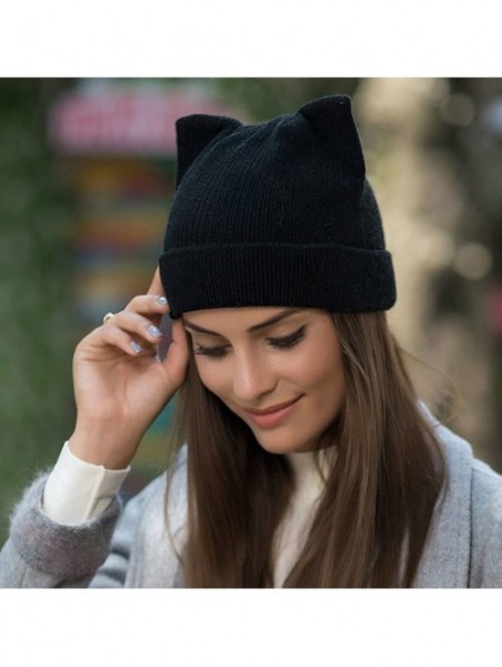Skullies & Beanies Women's Hat Cat Ear Crochet Braided Knit Caps - Black - CC186XUDNQK $23.45