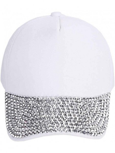 Baseball Caps Women Adjustable Baseball Cap Hat Studded Rhinestone Bling Tennis Hats - White - CB184GC6A98 $15.51