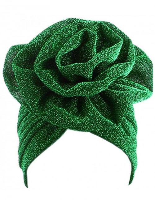 Skullies & Beanies Shiny Flower Turban Shimmer Chemo Cap Hairwrap Headwear Beanie Hair Scarf - Green - CT18R3SU0T4 $12.40