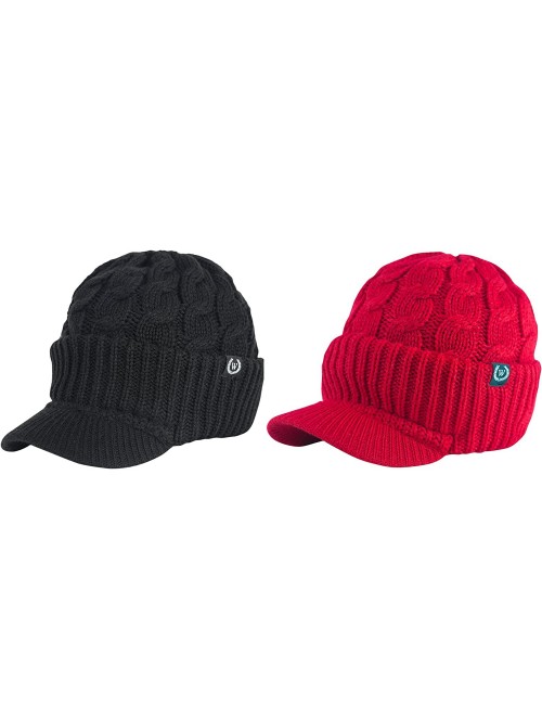 Skullies & Beanies Winter Newsboy Cable Knitted Visor Beanie Bill Winter Warm Hat - Black & Red - CY11RU3FA29 $20.10