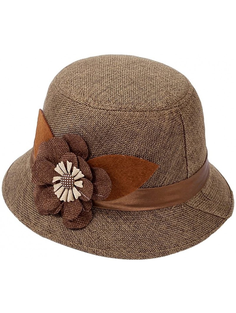 Sun Hats Women Cloche Hat Flower Bowler Bucket Hat Straw Floppy Sun Hat - Coffee-2 - CT186ZUNUKC $11.74