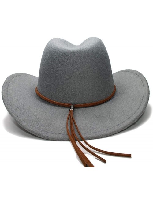 Cowboy Hats Vintage Style Unisex Wool Blend Wide Brim Western Cowboy Hat Cowgirl Cap - Gray - C218KA7OTX7 $14.36
