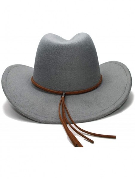 Cowboy Hats Vintage Style Unisex Wool Blend Wide Brim Western Cowboy Hat Cowgirl Cap - Gray - C218KA7OTX7 $14.36