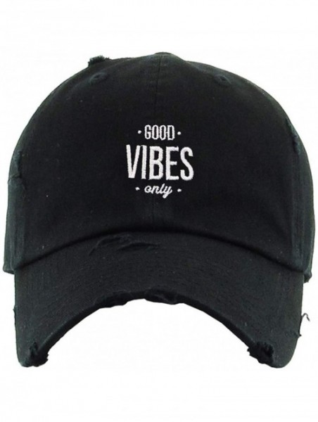 Baseball Caps Good Vibes Only Vintage Baseball Cap Embroidered Cotton Adjustable Distressed Dad Hat - Black - C418AIMS2LL $19.44