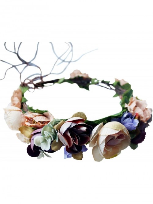 Headbands Flower Wreath Headband Floral Hair Garland Flower Crown Halo Headpiece Boho with Ribbon Wedding Party Photos - B - ...