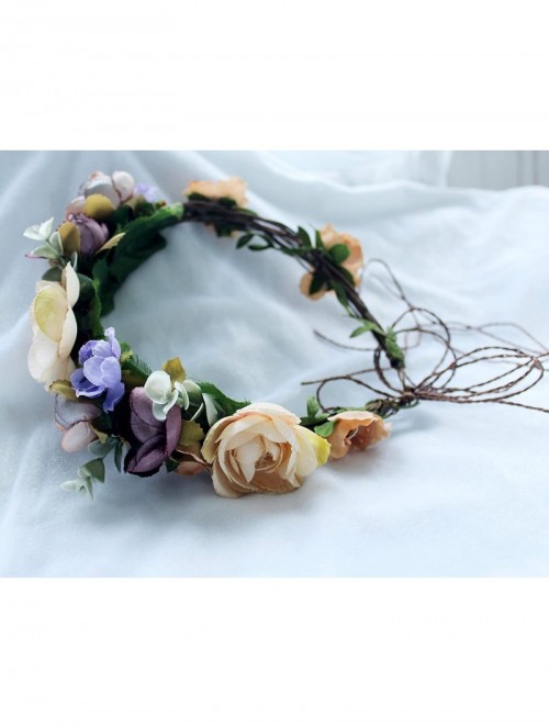 Headbands Flower Wreath Headband Floral Hair Garland Flower Crown Halo Headpiece Boho with Ribbon Wedding Party Photos - B - ...