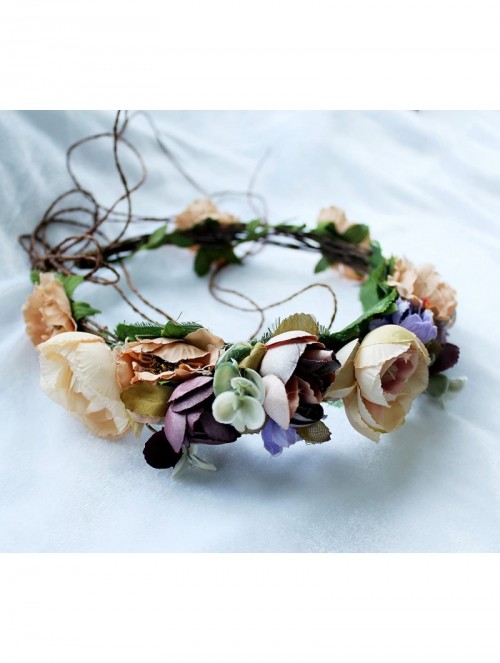 Headbands Flower Wreath Headband Floral Hair Garland Flower Crown Halo Headpiece Boho with Ribbon Wedding Party Photos - B - ...