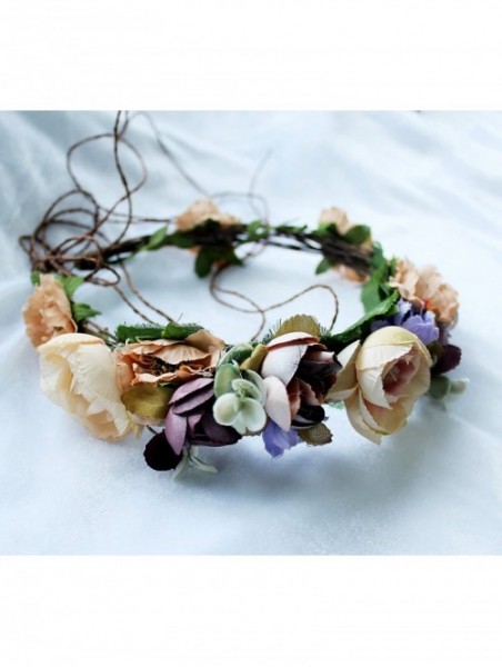 Headbands Flower Wreath Headband Floral Hair Garland Flower Crown Halo Headpiece Boho with Ribbon Wedding Party Photos - B - ...