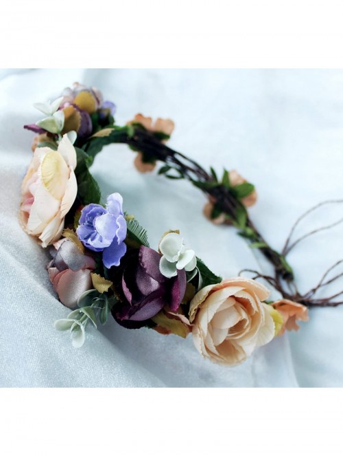 Headbands Flower Wreath Headband Floral Hair Garland Flower Crown Halo Headpiece Boho with Ribbon Wedding Party Photos - B - ...