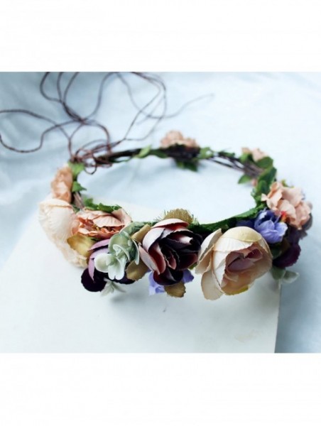 Headbands Flower Wreath Headband Floral Hair Garland Flower Crown Halo Headpiece Boho with Ribbon Wedding Party Photos - B - ...