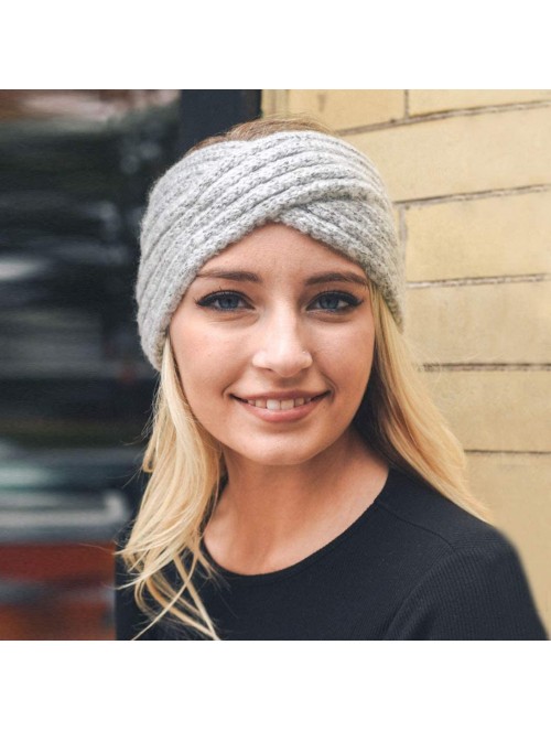 Headbands Women Soft Knitted Headband Warm Bulky Crocheted Cross Bohemia Headwrap Hairband - Light Gray - CI18LS3UT9E $10.11