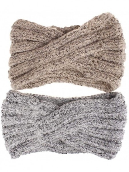 Headbands Women Soft Knitted Headband Warm Bulky Crocheted Cross Bohemia Headwrap Hairband - Light Gray - CI18LS3UT9E $10.11