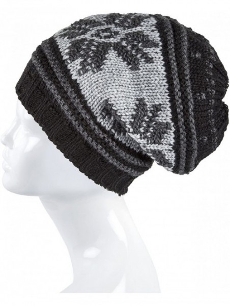 Skullies & Beanies Knit Slouchy Oversized Soft Warm Winter Beanie Hat - Black Snowflake - CE186OM854A $13.51