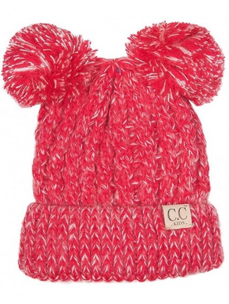 Skullies & Beanies Children Kid Toddler Girl Boy Colorful Knit Beanie with Knit Double Pom Pom - Hot Pink - CG12K501WFX $15.32