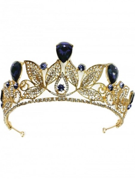 Headbands Baroque Drop Rhinestone Crystals Leaves Tiara Crown-5.5" Diameter(A1700) - Purple - CX180LQR828 $32.59