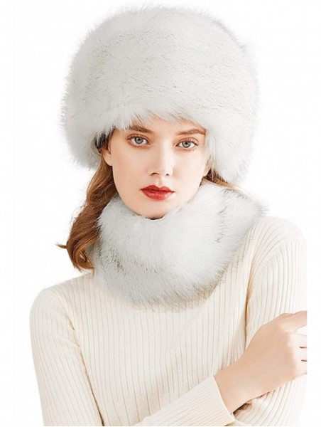 Skullies & Beanies Faux Fur Women Russian Cossack Style Hat-Scarf Set for Ladies - White - CQ18IWDDIZX $18.01