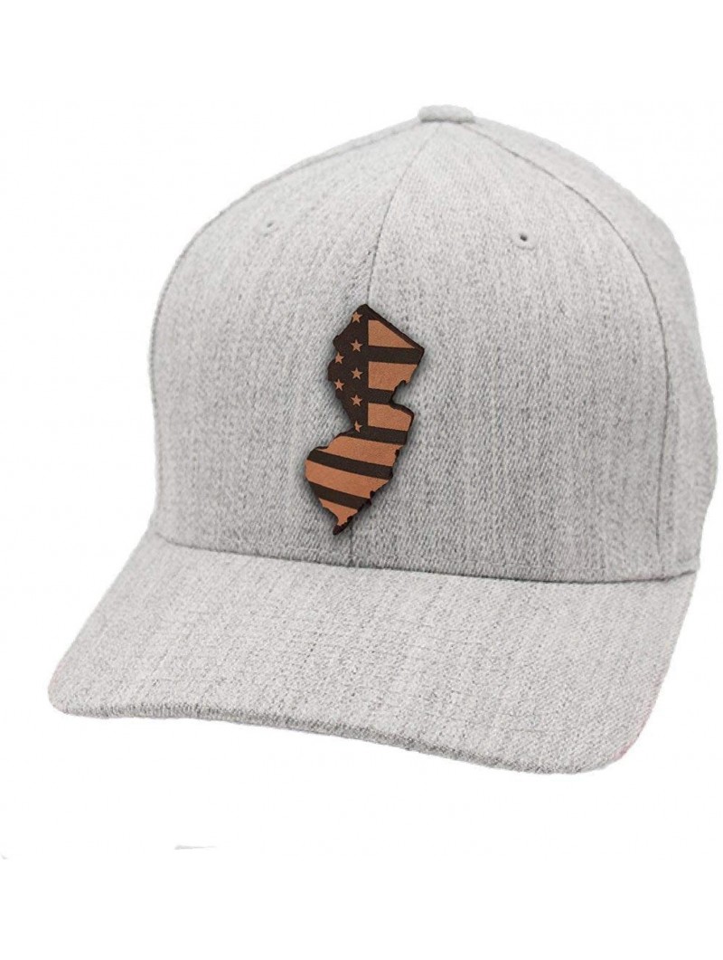 Baseball Caps 'New Jersey Patriot' Leather Patch Hat Flex Fit - Heather Grey - C718IGQKQO9 $27.33